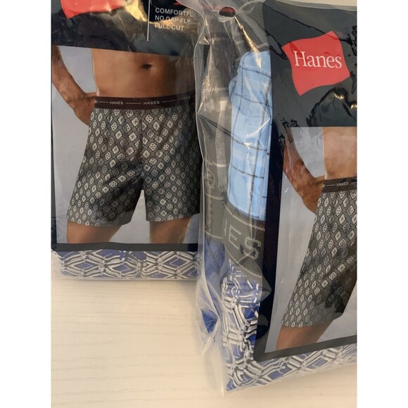 2X Hanes Men's 4-Pack Comfortblend Woven Boxers Tagless NEW Blue Woven Pattern 8 - Picture 8 of 8